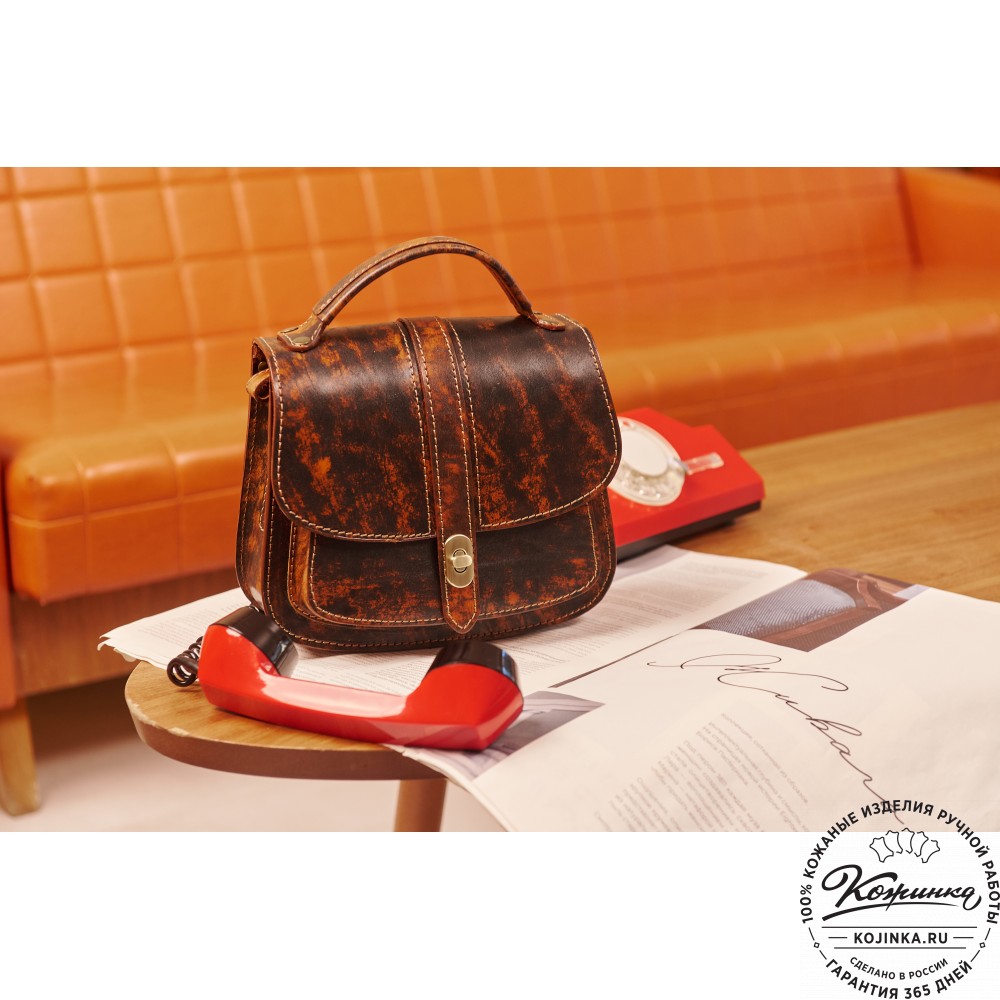 Кожаная сумка ручной работы "Париж" - с ручкой (глянец старение)